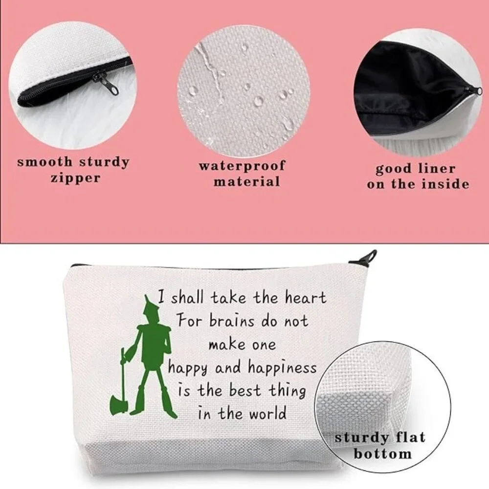 Wizard of Oz Tin Man Quote Canvas Zipper Pouch White & Green